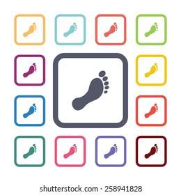 footprint flat icons set. Open round colorful buttons. Vector 