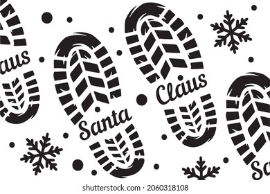 Footprint Floor. Holiday Season footsteps. Flat simple Black symbol on white background. Footprint Icon Illustration. And bonus symbol for New Year - Santa Claus. Vector icon