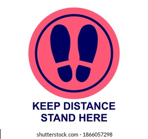 Footprint floor sticker, foot steps in circle, keep distance waiting in line, stand here sign, queue order safety, coronavirus or Covid-19 prevention, social distance, vector icon