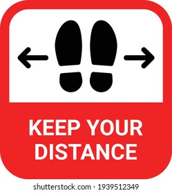 Footprint Floor Sticker Sign, Foot Steps In Square Vector. Keep Distance for safety.