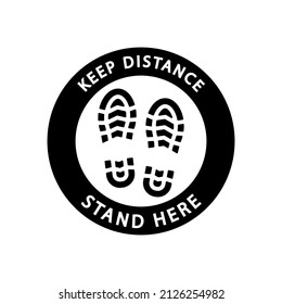 Footprint floor sticker, social distance during covid. Black icon on white background
