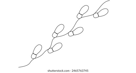 Footprint of the foot in the shoe drawn in one continuous editable line. Diagonal shoe footprint in simple linear style. Vector illustration