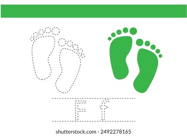 footprint human f letter word trace for kids handwriting practice child book exercise design vector