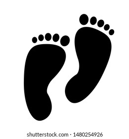 Footprint , Human footprints,  Black silhouette of footprint. Flat,Outline  style ,isolated on white background. 
