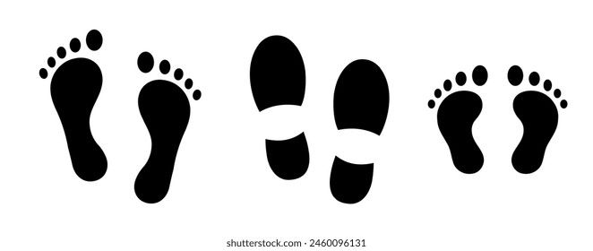 Footprint. Human footprint icon. Baby footprint.  Silhouette of footprints. Vector illustration. 