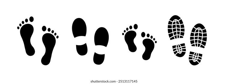 Footprint. Human footprint icon. Baby footprint.  Silhouette of footprints. Vector illustration. 