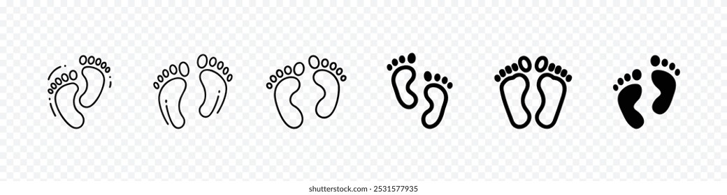 Footprint. Human footprint icon. Baby footprint. Silhouette of footprints. Human footprint icon. Many footprints silhouette sign