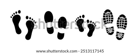 Footprint. Human footprint icon. Baby footprint.  Silhouette of footprints. Vector illustration. 