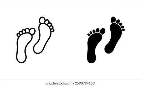 Footprint icon. Black bare feet footprints on white feet icon vector, flat design style stock vector illustration, on white background.