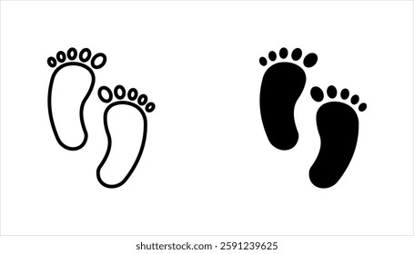 Footprint icon. Black bare feet footprints on white feet icon vector, flat design style stock vector illustration, on white background.