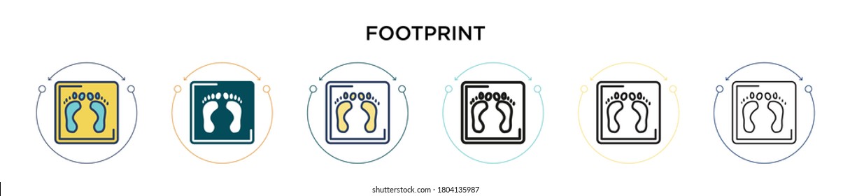 Footprint Icon in vollem, dünnen Linie, Umriss und Strich Stil. Vektorgrafik zweier farbiger und schwarzer Fußabdruck-Vektorsymbole kann für mobile, iPhone-, web-basierte
