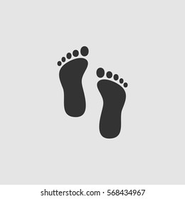 Footprint icon flat. Black pictogram on grey background. Vector illustration symbol