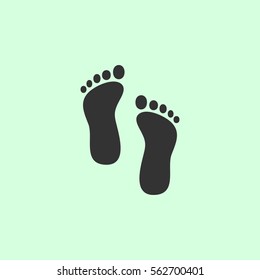 Footprint icon flat. Grey vector symbol on green background