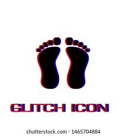 Footprint icon flat. Simple pictogram - Glitch effect. Vector illustration symbol
