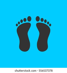 Footprint icon flat. Simple vector black pictogram on blue background