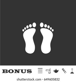 Footprint icon flat. White pictogram on black background. Vector illustration symbol and bonus icons