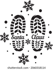 Footprint Icon Illustration. And bonus symbol for New Year - Santa Claus. Footprint Floor. Holiday Season footsteps, Flat simple Black symbol on white background. Vector icon