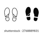 Footprint Icon Pair: Walking Steps in Outline and Solid Black Graphics