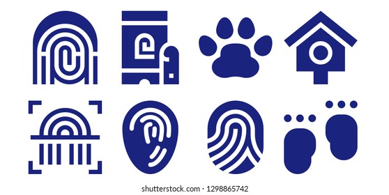  footprint icon set. 8 filled footprint icons. Simple modern icons about  - Fingerprint, Pawprints, Feet, Bird house