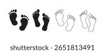 Footprint icon set. Barefoot footprints, shoe prints, child
