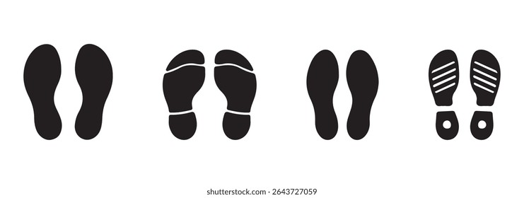 Footprint icon set. Barefoot footprints, shoe prints, child's footprints. Adults and children's steps - stock vector. 