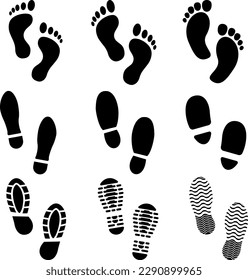 Footprint icon set. Footprint icon of people for symbol and sign. Sign of foot and shoes for graphic resource design. Icon sheet of footprint vector illustration