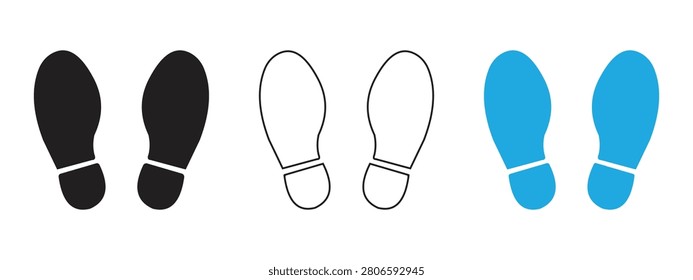 Footprint Icon Set Vector Illustration, Human Footsteps Symbols for Stand Here, Queue, Social Distancing, Barefoot and Wayfinding