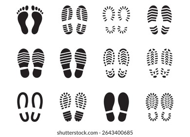Footprint Icon Set – Vector Shoe Sole and Bare Footprint Collection

