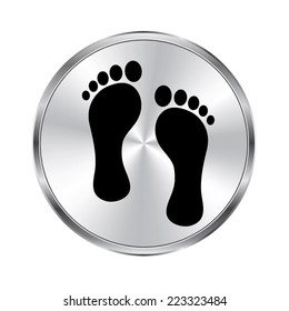 footprint  icon - vector brushed metal button