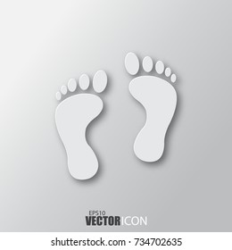 Footprint icon in white style with shadow isolated on grey background. For your design, logo. Vector illustration.