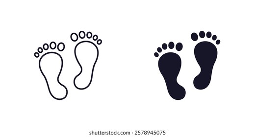 footprint icons, human foot prints in two styles