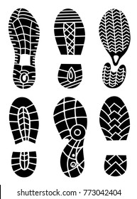 Footprint icons isolated on white background. Vector art. Collection of a imprint soles shoes. Footprint sport shoes big vector illustration set.