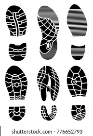 Footprint icons isolated on white background. Vector art. Collection of a imprint soles shoes. Footprint sport shoes big vector illustration set.