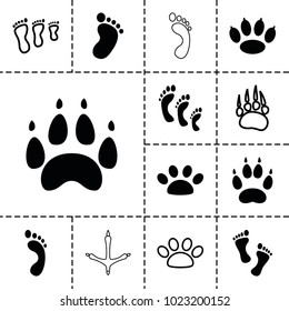 Footprint icons. set of 13 editable filled and outline footprint icons such as foot print, paw, foot