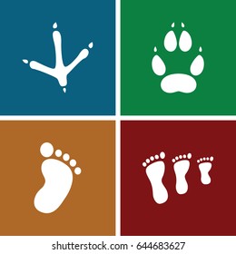 Footprint icons set. set of 4 footprint filled icons such as animal paw