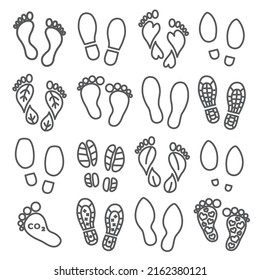 Footprint line icon set on white background