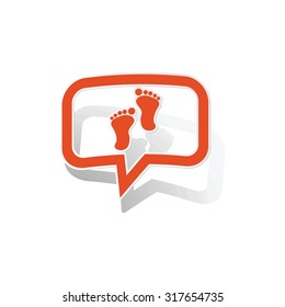 Footprint message sticker, orange chat bubble with image inside, on white background