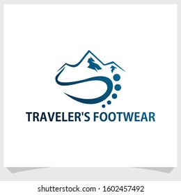 footprint and mountain logo design template, traveling logo design vector