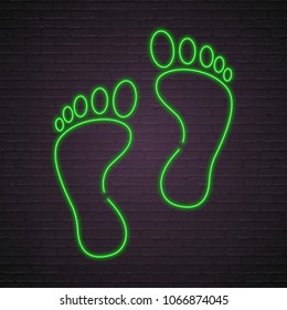 Footprint Neon Light Glowing Vector Illustration Green Light Bright with Dark Background