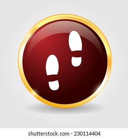 Footprint on the red shiny button with metallic elements, vector design for website.
