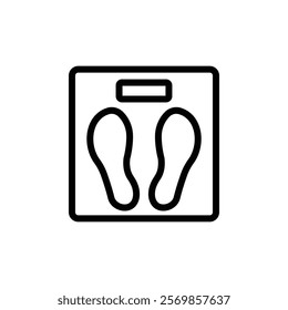 Footprint on weight scale icon Black and white outline vector