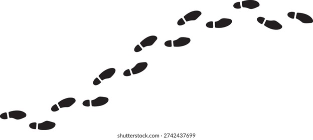 Footprint outline path, thin line human bare foot track set on white background. Minimalist walking person steps, footprint outline design, simple body part shape.  