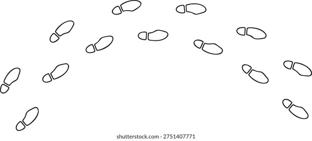 Footprint outline path, thin line human bare foot track set on white background. Minimalist walking person steps, footprint outline design, simple body part shape. Bare foot line art footprint