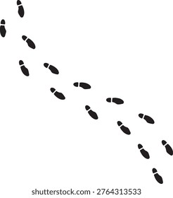 Footprint outline, thin line human bare foot track circle set on white. Minimalist walking person steps, footprint outline design, simple body part shape. Bare foot line art