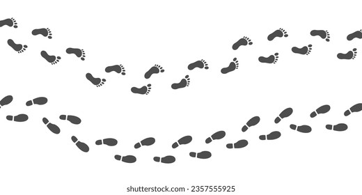 Footprint path icon set. Human shoes footstep. Walking way. Hiking silhouette. Foot step. Footmark sign. Navigation wave for mobile app, game, poster. Vector icon Illustration.