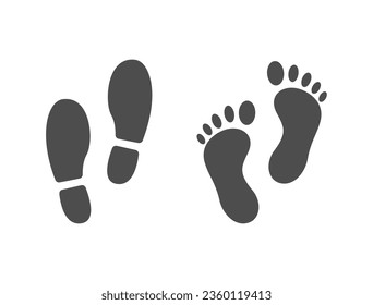 Footprint path icon set. Human shoes footstep. Walking way. Hiking silhouette. Foot step. Footmark sign. Navigation mark for mobile app, game, poster. Vector Illustration.