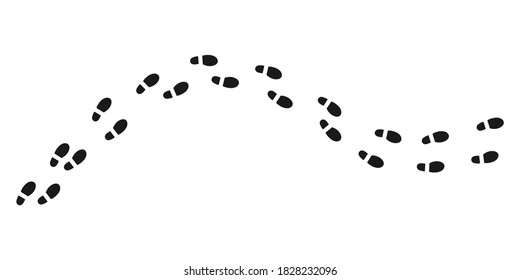 Footprint path isolated on white. Shoe's sole trail. Black boot path of a unknown person.