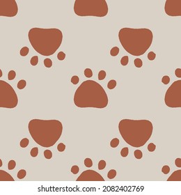 Footprint pattern repeat in brown background print design. Vector illustration. Fun and cute seamless repeat surface design for kids , animal lovers and home decor