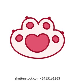 Footprint pet with heart. Paw print. Dog or cat vector, icon. Pink paw. Cute shape paw print. Animal track. Vector illustration in flat design