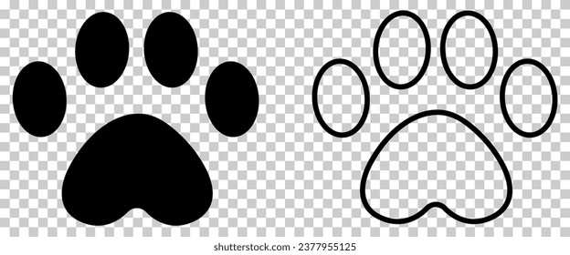 Footprint pet icon set. Paw prints. Animal track. Vector illustration isolated on transparent background